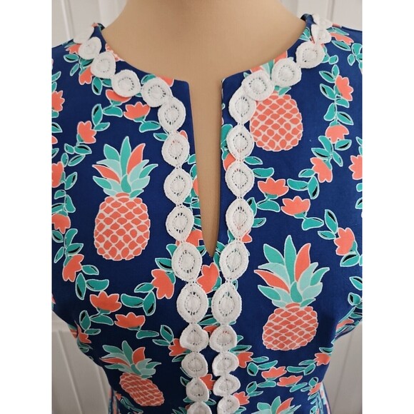 Crown & Ivy Womens US 6 Sleeveless Crochet Trim Pineapple Sheath Dress Blue - Picture 2 of 8